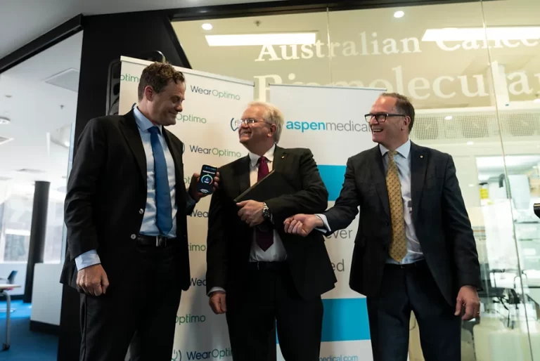 Pictured (from left to right) - Professor Mark Kendall (Founder and CEO of WearOptimo), Professor Brian Schmidt (Vice-Chancellor of The Australian National University), and Glenn Keys (Aspen Medical Founder and Executive Chairman).